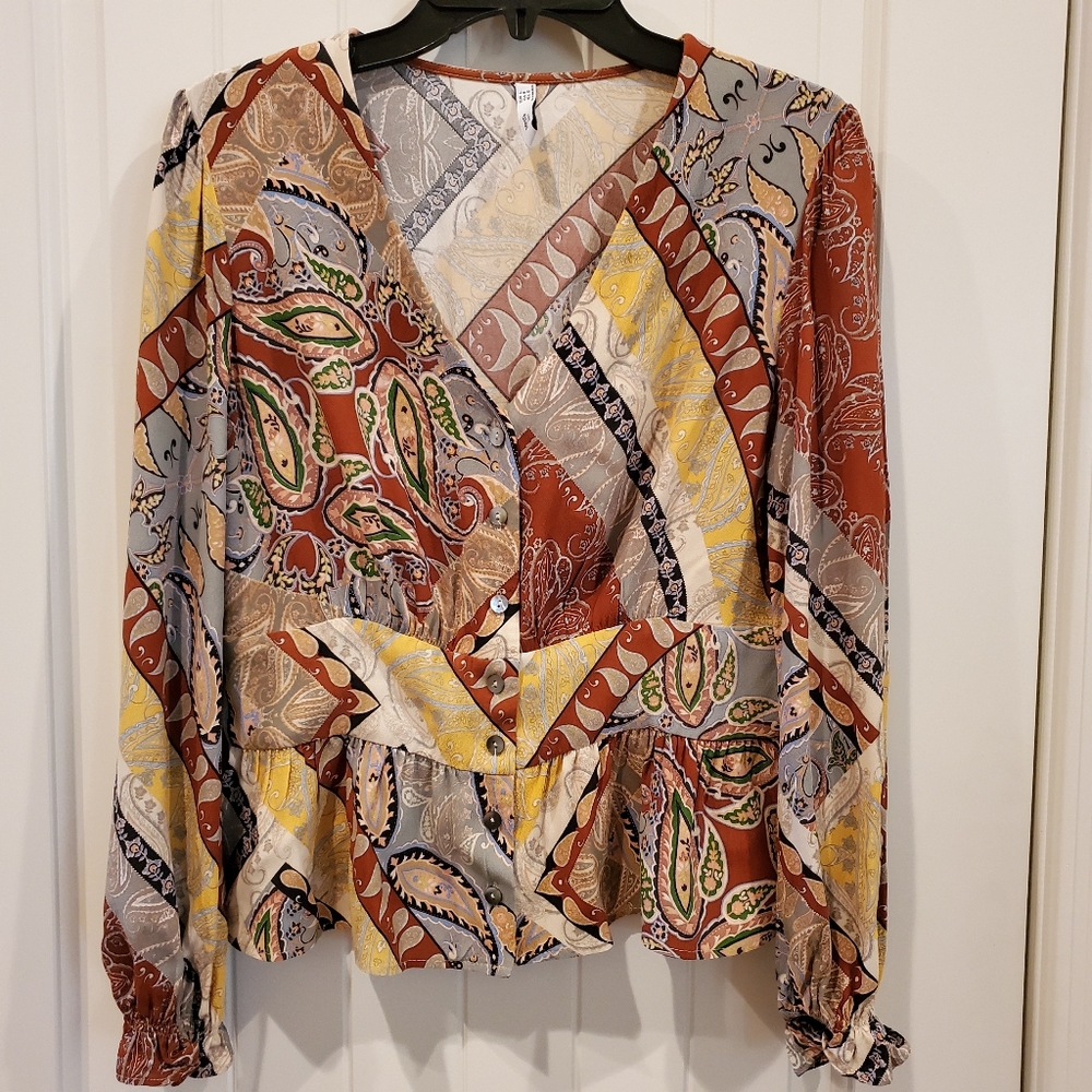 MNG Suit Patterned Button Down Peplum